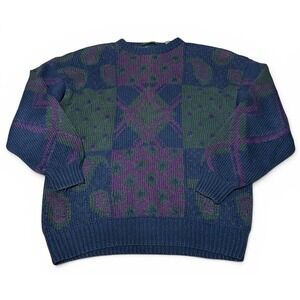 Vintage Embassy Row USA Cotton Knit Sweater Womens L Purple Green USA